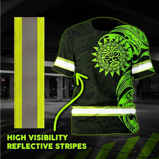 Matedecor Skull High Visibility Shirt Men Reflective Safety Shirts US Flag Custom Name Workwear, Runners, Walkers, Patriotic