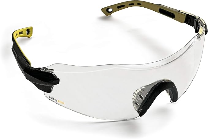 SPG801SM Safety Glasses (Smoke Lens) - ANSI Z87.1 Standards, Scratch Resistant, Wrap Around Lens, Non-Slip Grip, Adjustable Temple & Hinges, UV Protection, Protective Case & Strap Included