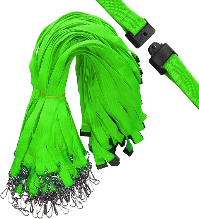 66 Pcs Breakaway Lanyards with Swivel J Hook Premium Bulk Flat Safety Lanyards for ID Badges, Schools, Students, Coaches, Festivals, Volunteers and Team Activities (Fluorescent Green)