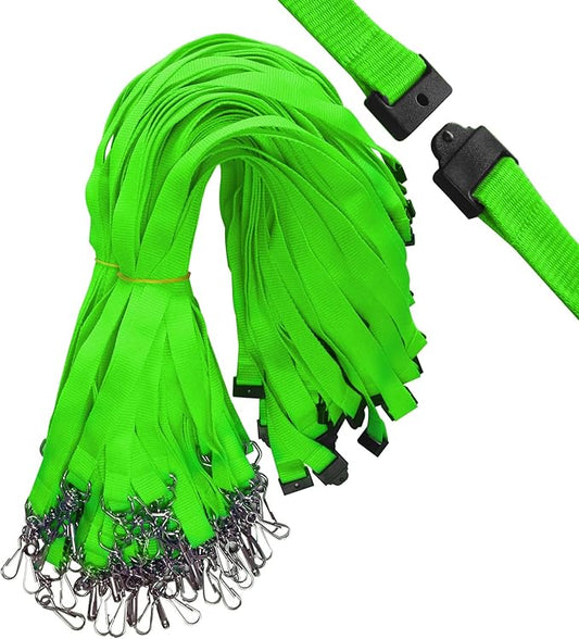 66 Pcs Breakaway Lanyards with Swivel J Hook Premium Bulk Flat Safety Lanyards for ID Badges, Schools, Students, Coaches, Festivals, Volunteers and Team Activities (Fluorescent Green)