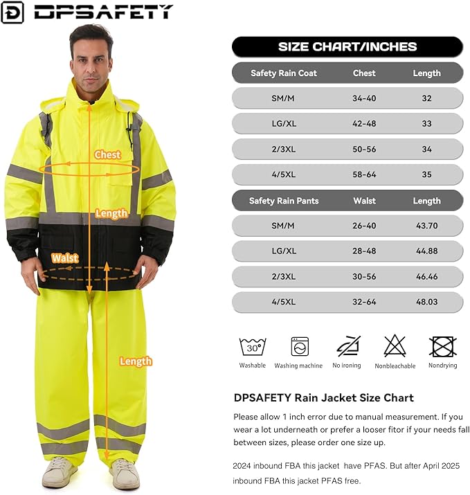 Hi Vis Safety rain Jacket，Reflective Class 3 Rain coat with Inner Mesh Lining and Pockets High Visibility Waterproof work Rain Suits for men&women（Lime,SM/MD）
