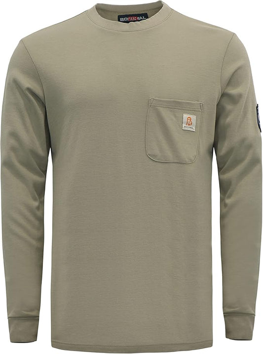 BOCOMAL FR Shirts Crewneck 7oz Midweight Flame Resistant Clothing NFPA2112 CAT2 Men's Fire Retardant Work Shirt