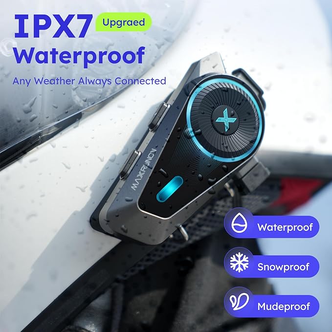D10 Motorcycle Bluetooth Headset V5.4 – 4-Rider Helmet Intercom with App & AI Voice Control, HD Speakers, ENC/DSP Noise Canceling, Audio Multitasking, FM Radio, IPX7 Waterproof, 1 Pack