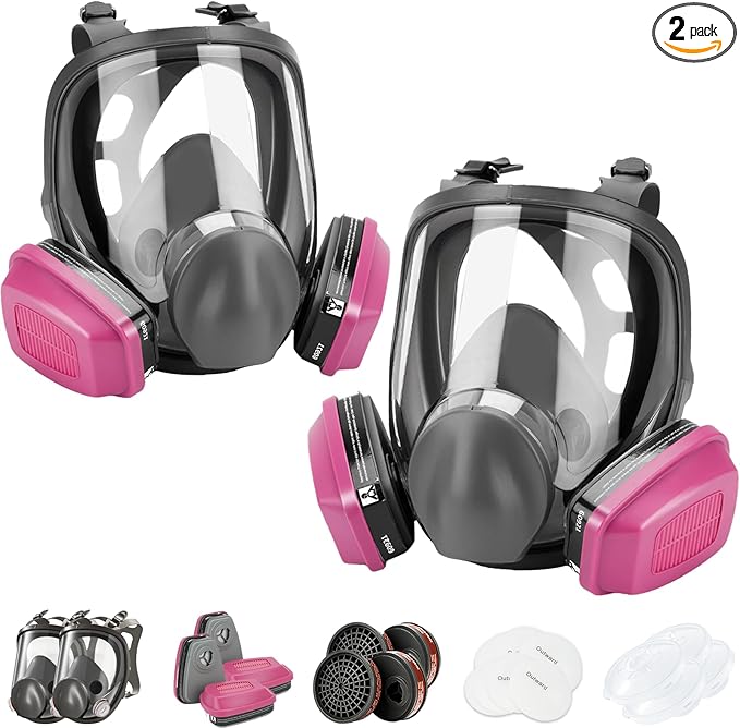Full Face Respirator Mask with Filters - 2 Pack 6800 Gas Mask with 60921 & P-A-1 Activated Carbon Filter,Reusable Dust Mask Filter Against Gases/Dust/Organic Vapor,for Spray Paint/Sanding/Welding