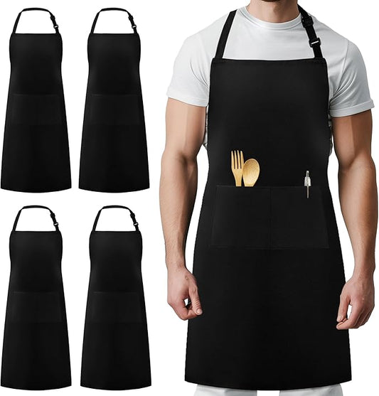 Syntus 4 Pack Adjustable Bib Apron with 2 Pockets Cooking Kitchen Aprons for Women Men Chef