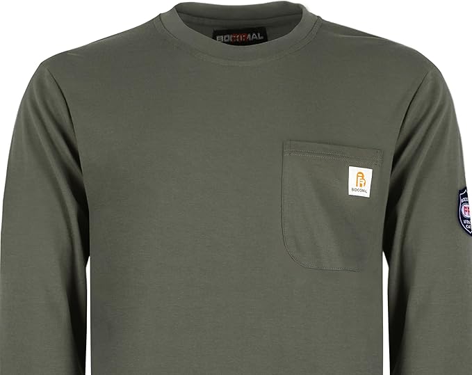 BOCOMAL FR Shirts Crewneck 7oz Midweight Flame Resistant Clothing NFPA2112 CAT2 Men's Fire Retardant Work Shirt