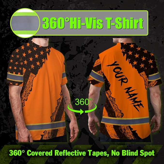 Maddly High Visibility US Flag Collection Safety Workwear Custom Name for Workers, Runners, Truckers, Patriotic