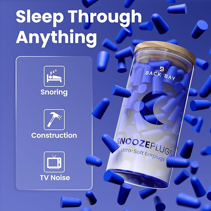 SnoozePlugs Ultra Soft Foam Earplugs for Sleeping, 60 Pairs Comfortable Foam Ear Plugs for Side Sleepers- 33db NRR Nightime Earplugs for Snore Blocking, Noise Canceling Sleep Noise Reduction