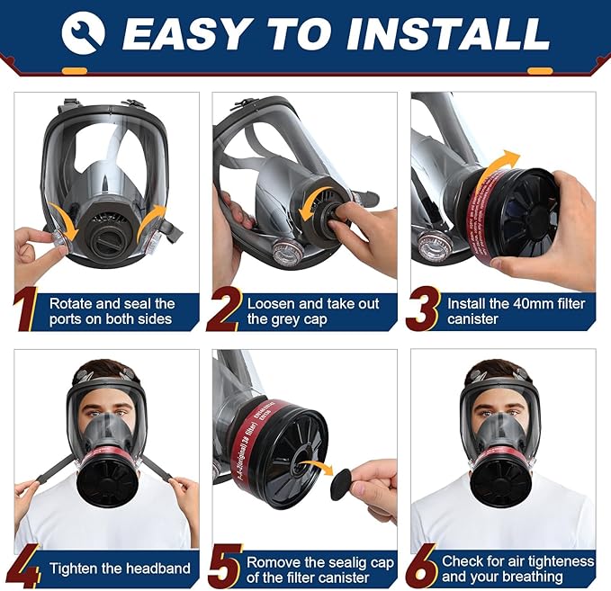 Gas Mask Survival Nuclear and Chemical - Respirator with 40mm Activated Carbon Filter, Full Face Reusable Respirator Mask for Chemicals, Gases,Dust,Organic Vapors,Fumes,Spray,Welding,Painting