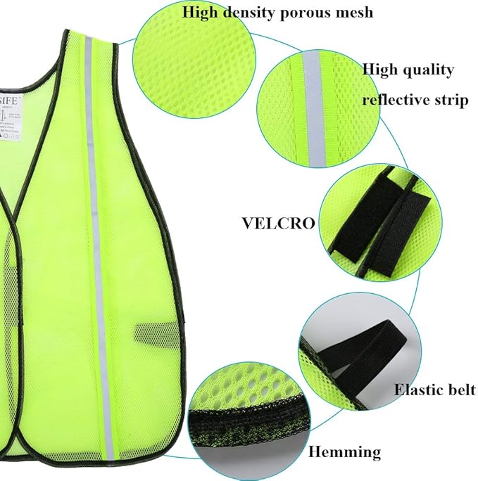 SIFE High Visibility Reflective Safety Vest with 1 Inch Reflective Strips,Made from Breathable and Neon Yellow Mesh Fabric,Universal Size,10 pack