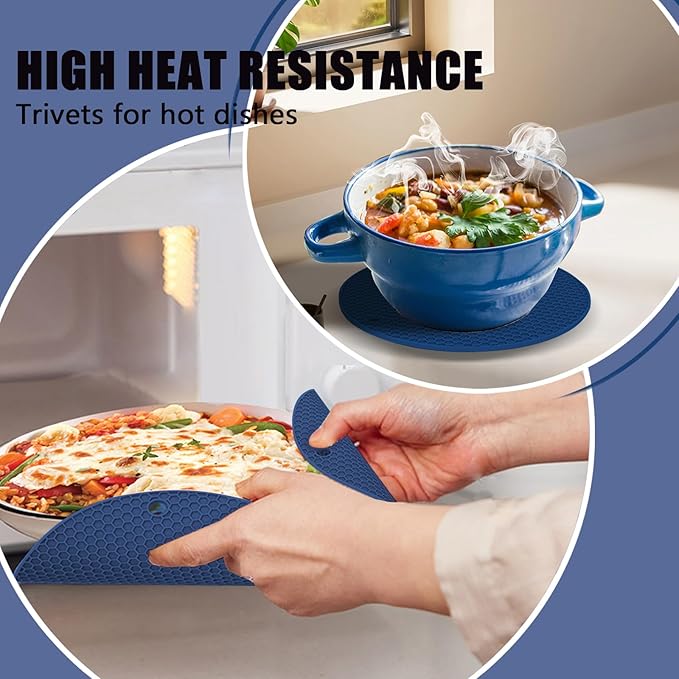 Oven Mitts with Heat-Resistant Hot Pads and Five Silicone Spatulas Designed for Kitchen Baking Cooking, Oven Glove Soft Cotton Lining, Waterproof, BPA-Free (Dark Blue, 12.6)