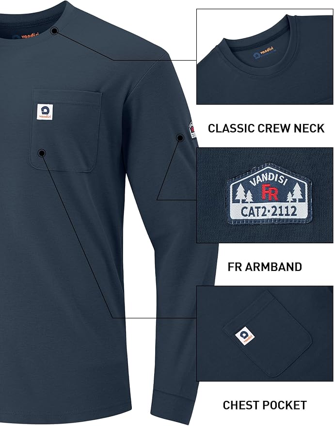 FR Shirts for Men 100% Cotton 5.5oz Lightweight NFPA2112/CAT2 Flame Resistant Shirts for Men Long Sleeve