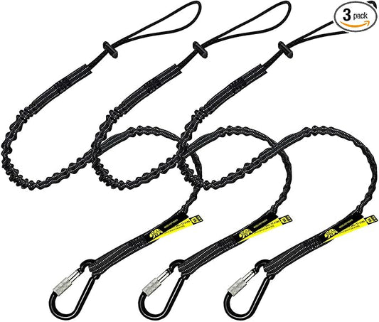 BearTOOLS Tool Lanyard with Single Carabiner and Adjustable Loop End, Standard Length, Maximum Weight Limit 8KG / 17.6lb, Aluminum Screw Lock Carabiner with Shock Cord Stopper, 0923S (3 Pack)