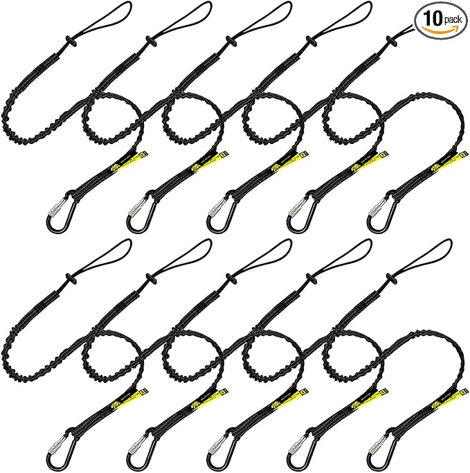 BearTOOLS Tool Lanyard with Single Carabiner and Adjustable Loop End, Standard Length, Maximum Weight Limit 8KG / 17.6lb, Aluminum Screw Lock Carabiner with Shock Cord Stopper, 0929S (10 Pack)