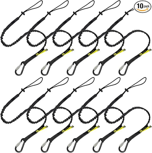 BearTOOLS Tool Lanyard with Single Carabiner and Adjustable Loop End, Standard Length, Maximum Weight Limit 8KG / 17.6lb, Aluminum Screw Lock Carabiner with Shock Cord Stopper, 0929S (10 Pack)