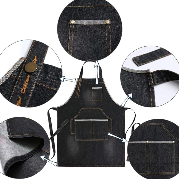 Jeanerlor Cotton Denim Apron for Hair stylist (2 colour) Adjustable Neck