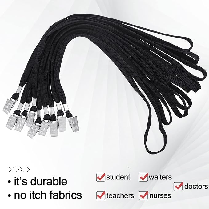 Hoolerry 300 Pcs Lanyards Clips Bulk for ID Name Badge Holder Lanyards Flat with Swivel Hook for Office School(Black)