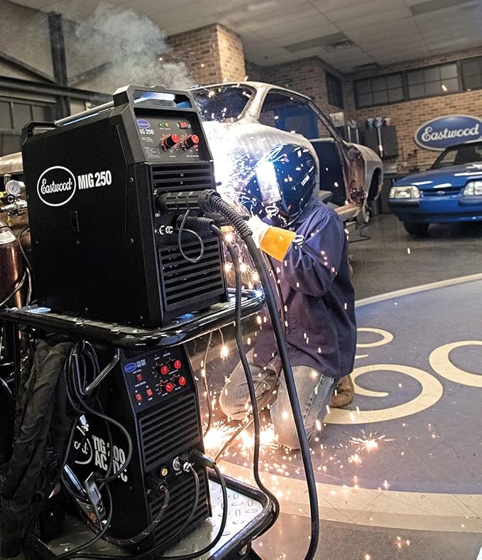 Eastwood 250 Amp MIG Welder Machine for Steel & Aluminum | Heavy Duty Inverter Technology Auto Restoration Welding Machine | Dual Voltage 110V / 220V | Perfect for DIY & Mid-Size Metal Sheet Projects