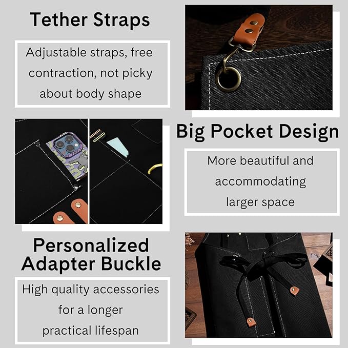 Chef Aprons for Women Men with Large Pockets, Polyester cotton hick canvas Waterproof Work Aprons,Adjustable Straps