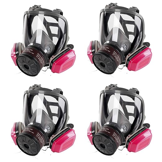 Gas Mask Respirator 4 Pack: Full Face Gas Masks Survival Nuclear and Chemical Reusable Respirator Mask with Filters 60921 & Activated Carbon 40mm Filter for Painting Mold Dust Epoxy Resin Welding
