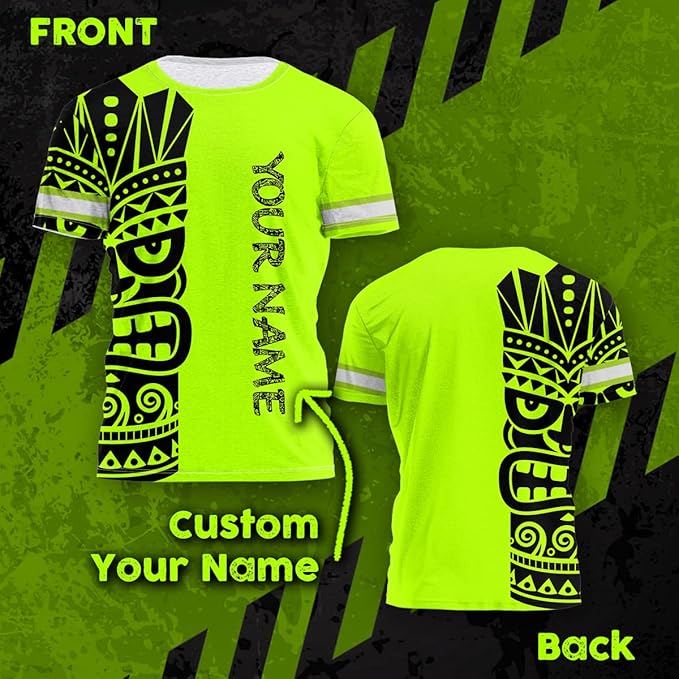 Matedecor Skull High Visibility Shirt Men Reflective Safety Shirts US Flag Custom Name Workwear, Runners, Walkers, Patriotic