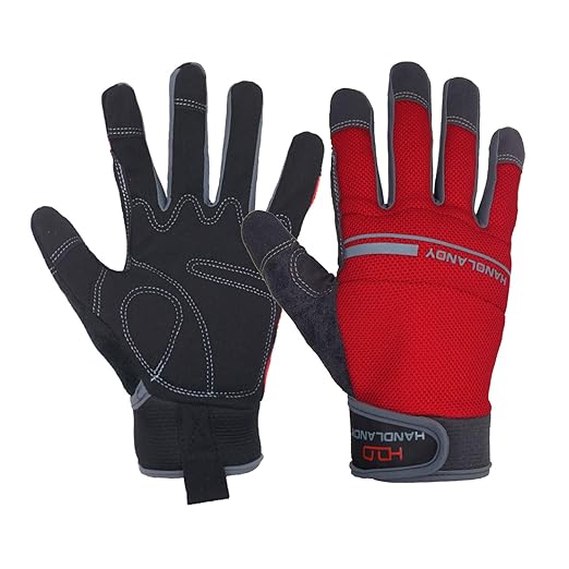 HANDLANDY Work Gloves Men & Women, Utility Safety Working Gloves Touch Screen, Flexible Breathable Yard Work Gloves (Medium, Red)