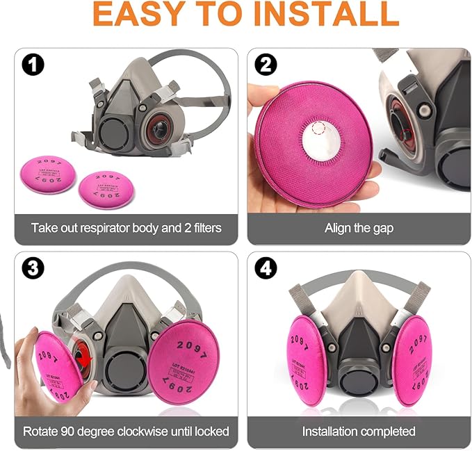 Reusable Half Facepiece Respirator Mask Set Against Organic Vapors,Dust,Asbestos, Painting,Welding,Sanding,Cutting