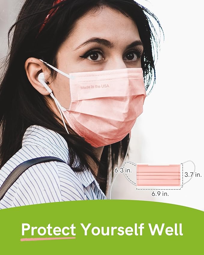 FriCARE Disposable Face Masks, 3-Ply ASTM Level 3 Medical Grade, Breathable & Comfortable for Adult Daily Work/Sun Protection, 50 Pack Peach Blossom Dream