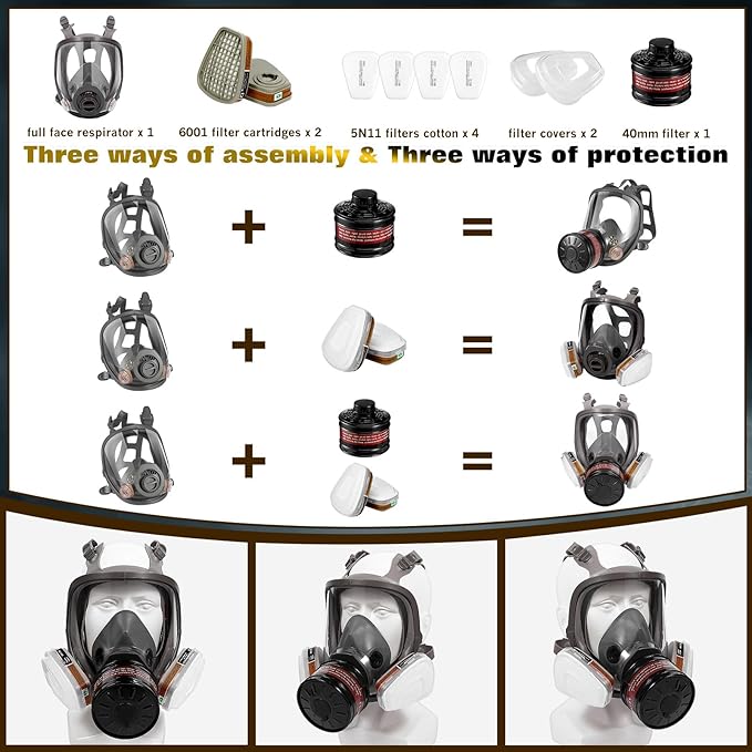 Gas Masks Survival Nuclear and Chemical,Anti-fog,Reusable Full Face Respirator Gas Mask with Activated Carbon Filter - Ideal for Survival,Construction and Industrial Use.