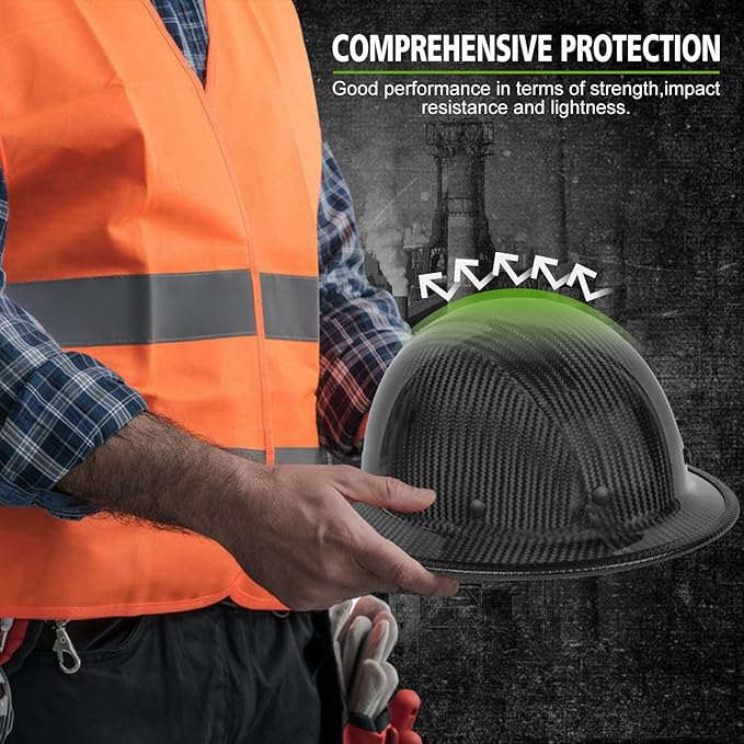 GREEN DEVIL Carbon Fiber Full Brim Hard Hat OSHA & ANSI Rated Hardhat for Men with Brim Guard