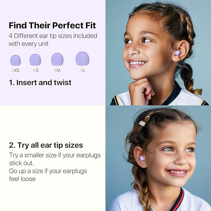 Kids Ear Protection Kids Ear Plugs (6-12yrs) - Reusable Everyday Noise Relief for Child Adult with Small Ear Canal, for Focus, Anxiety, Stress, School, Home, Playtime –26 dB Noise Reduction Earplugs