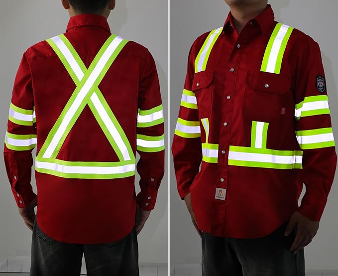 BOCOMAL FR Shirts High Visibility/Hi Vis Flame Resistant/Fire Retardant Shirt 7.5oz Men's Reflective Shirts