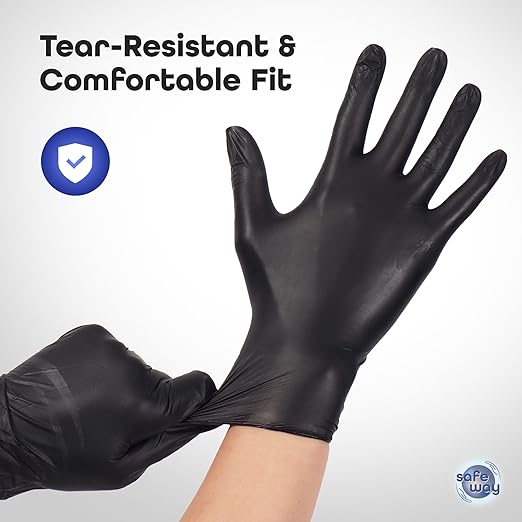 Nitrile-Vinyl Blended Disposable Gloves, Powder-Free & Non-Latex Gloves, 3000, Protective Gloves for Medical Exams, Cooking & Household Cleaning, 4 Mil Thick Non-Sterile Secure Grip Black, Small
