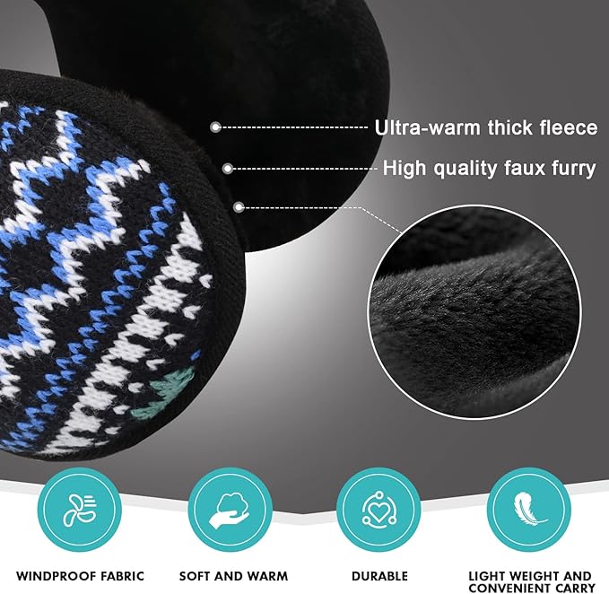 Venswell Knit Ear Muffs for Winter Women Men Soft Earmuffs Cold Weather Fleece Ear Warmers Cover Foldable & Adjustable