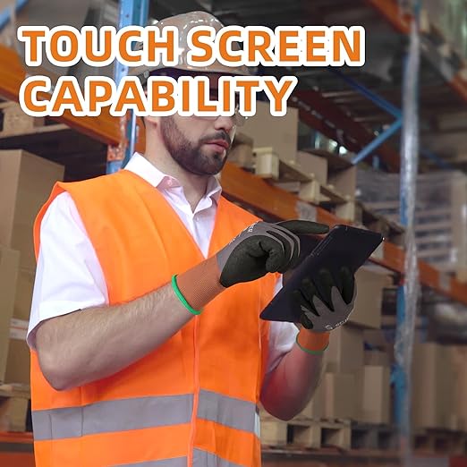 Schwer 12 Pairs Safety Work Gloves with Sandy Nitrile Coating LT5626, Max Abrasion Resistance Heavy Duty Gloves with Grip for Men and Women, Ideal for General Use, Mechanic, Construction, Gardening, M