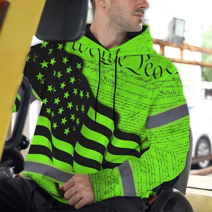 Maddly High Visibility US Flag Collection Safety Workwear Custom Name for Workers, Runners, Truckers, Patriotic