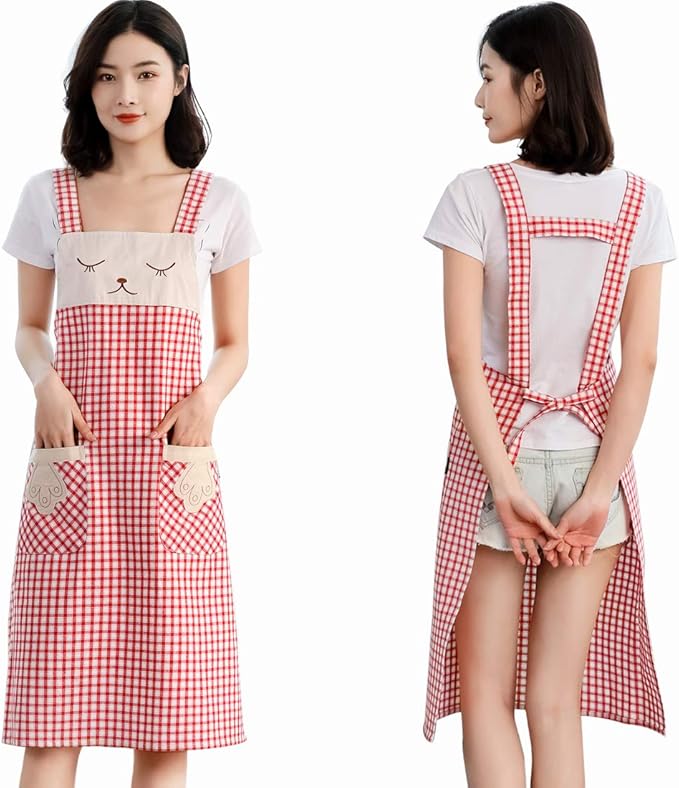 NEWGEM Cotton Apron for Women with Pockets Full Length Pinafore for Artist Salon Painting