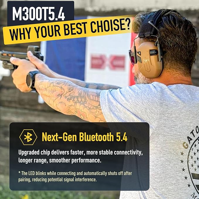 Shooting Ear Protection, Electronic Ear Protection For Gun Range Bluetooth 5.4 Ear Muffs with Gel Ear Pads, 29dB SNR