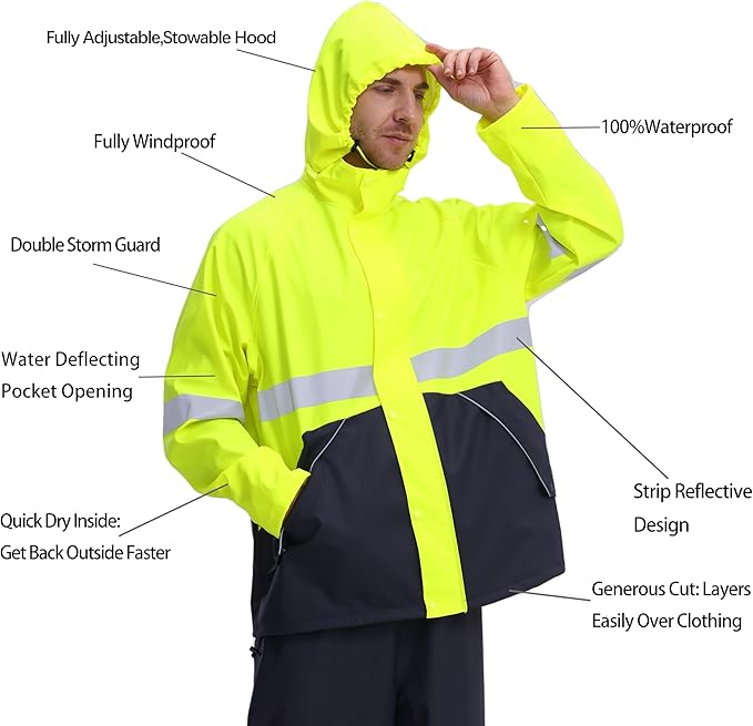 Rain Suit for Men Heavy Duty Workwear Waterproof Jacket with Pants 3 Pieces