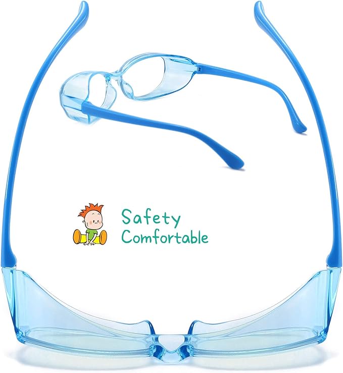 Safety Glasses Goggles Anti Fog Eye Protection Blue Light Blocking lens Side Shield Anti Pollen Soft TR90 for Boys Girls(Blue)