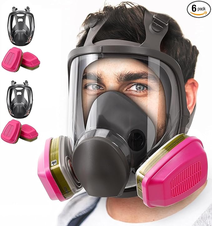 2 Pack Full Face Respirator Mask with Filters, Reusable Anti-fog Gas Mask with 60926 Activated Carbon Filters Against Dust Organic Vapor, Ideal for Painting, Welding, Sanding, Woodworking
