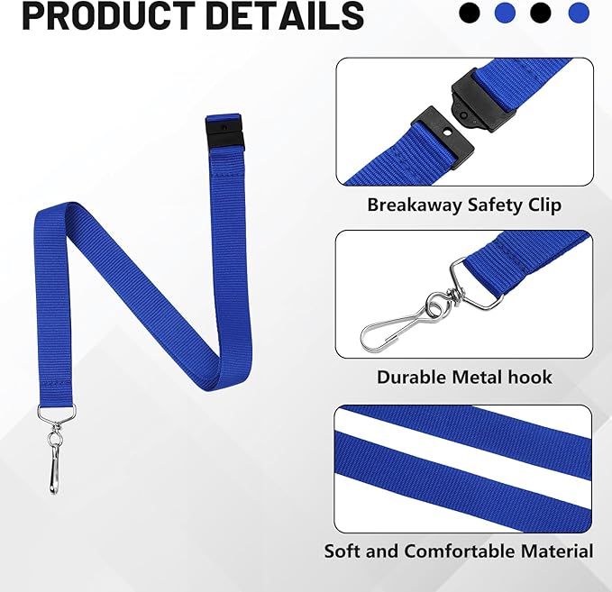 24-Pack Breakaway Lanyards, Polyester Neck Straps for ID Cards, Keys, Office, School & Events