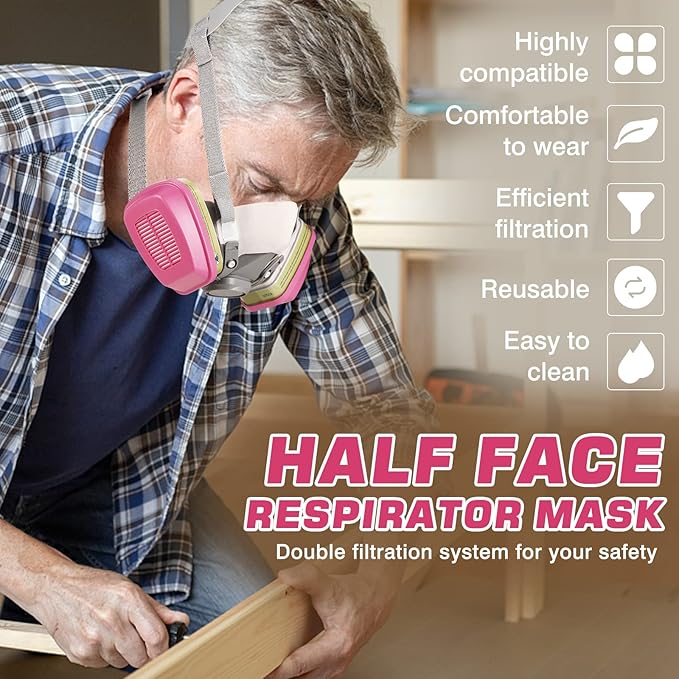 Reusable Respirator Mask with 60926 Filter,6200 Half Facepiece Cover Professional Gas Masks,Spray Paint Mask for Painting,Formaldehyde,Epoxy Resin,Sanding,Cutting,welding