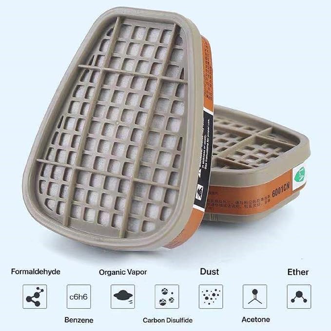 6001 Filter Cartridges Replacement for Gas Respirator,Dust-Proof, Organic Vapor, 16pcs Filter Cartridges + 16pcs Filter Covers + 64pcs Filter Cottons, Apply to 6100/6200/7501/7502/6502/6800