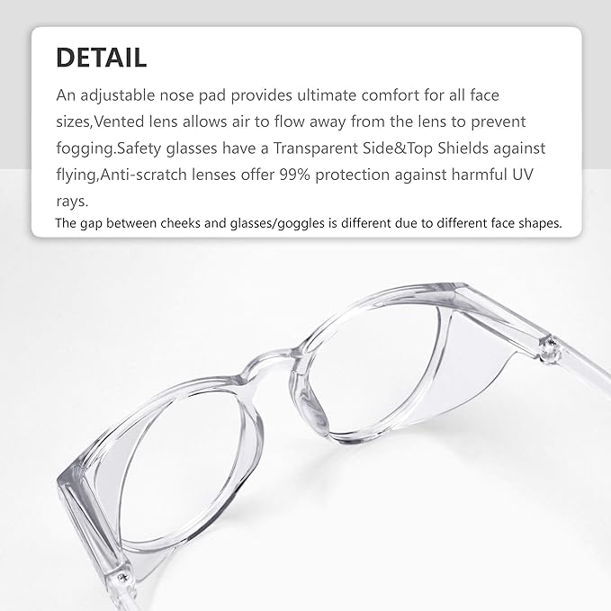Safety Glasses Anti-Fog Goggles Z87.1 Blue Light Blocking Anti-Dust UV Protection Glasses For Men Women (Square White+coffee1)