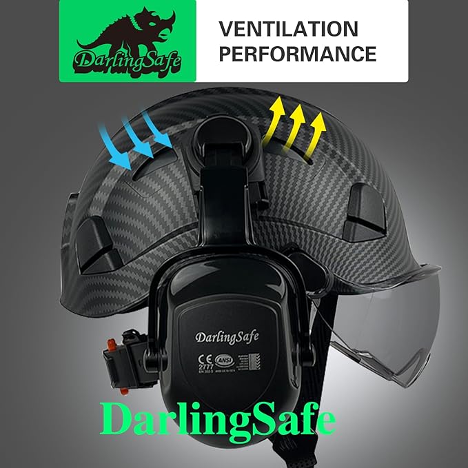 DS-A8S Matte Black Hard Hats with Visor Ear Muffs Safety Helmet Outdoor Work Head Protection ANSI Z89.1 OSHA Approved Industrial Forestry