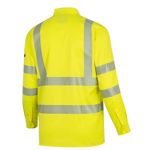 Oberon FR Arc Rated Hi Vis Button-Up Safety Shirt For Men - Flame Resistant & Reflective - 10 Cal - Class 3 - Hi Vis Yellow