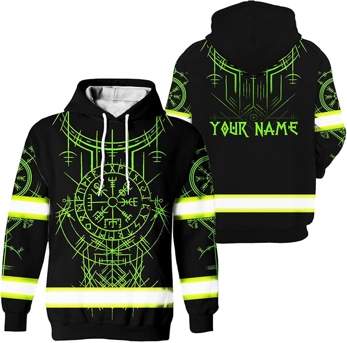 Matedecor Skull High Visibility Shirt Men Reflective Safety Shirts US Flag Custom Name Workwear, Runners, Walkers, Patriotic