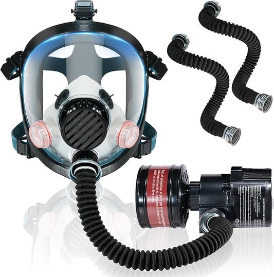 Portable PAPR Respirator System - Powered Air Purifying Respirator with 40mm Filter | Full Face Gas Mask for Dust Paint Spray