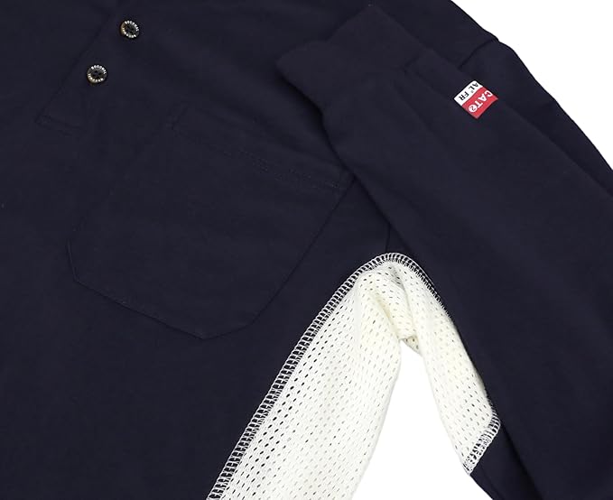 BOCOMAL FR Shirts Summer Vented Mesh Breathable Henley Shirt 5.5oz Flame Resistant CAT2 Work Clothing
